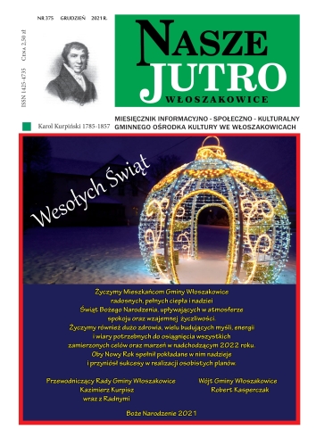 Okładka 375 numeru czasopisma „Nasze Jutro” przedstawiająca oświetloną bombkę i życzenia bożonarodzeniowe