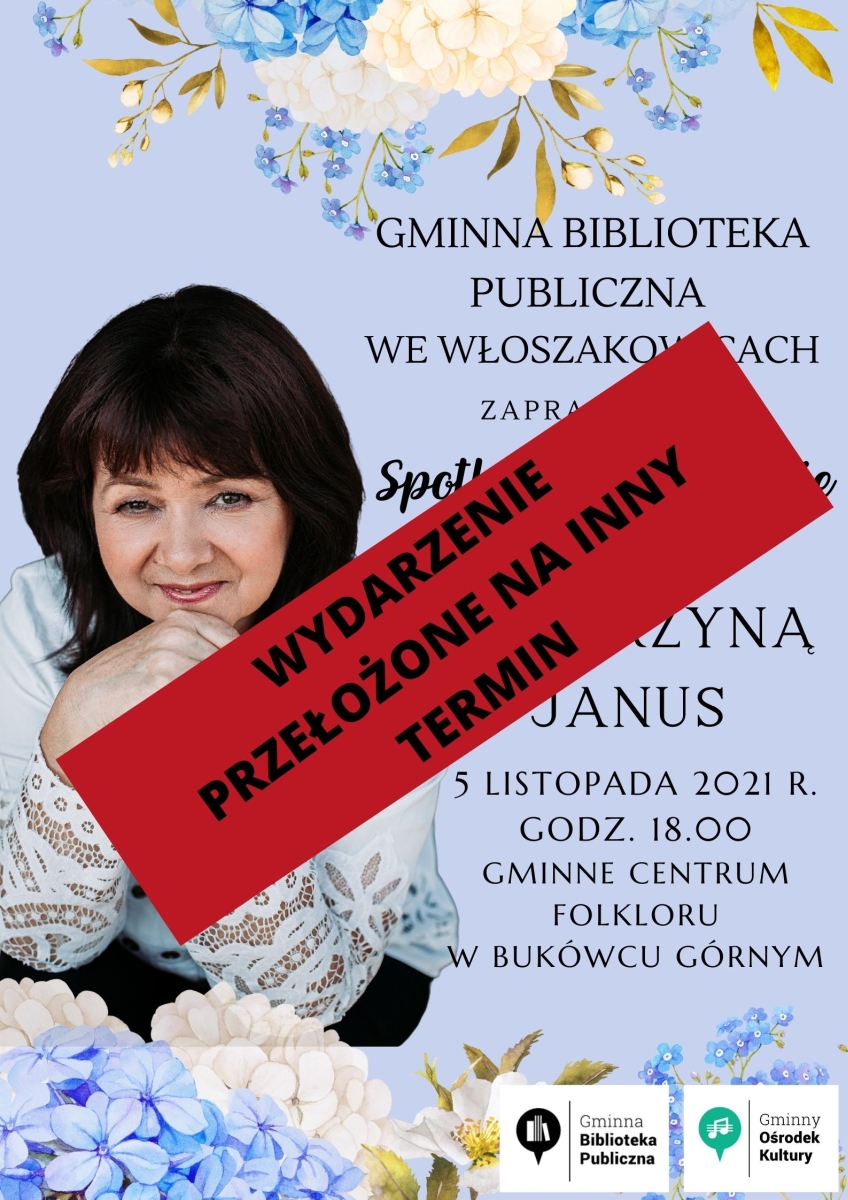 Plakat promujący spotkanie autorskie z Katarzyną Janus