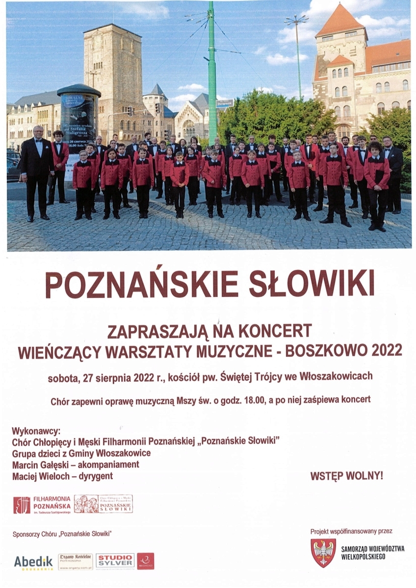 Plakat promujący koncert Poznańskich Słowików we Włoszakowicach